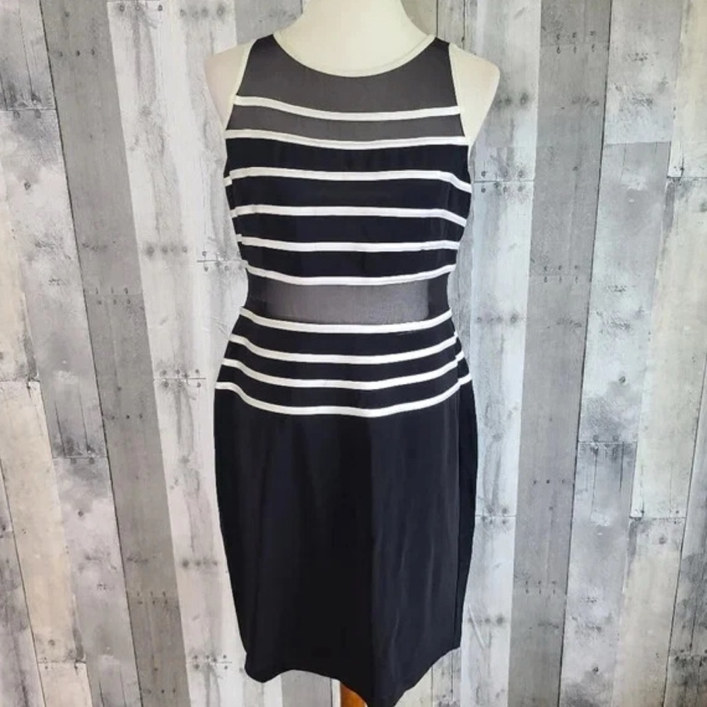 Joseph Ribkoff Couture Black & White Mesh Panel Sleeveless Dress size 8